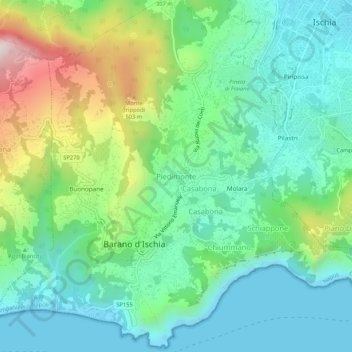 Mapa topográfico Piedimonte, altitud, relieve