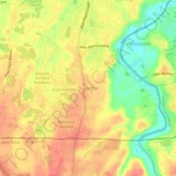 Mapa topográfico Suradita, altitud, relieve
