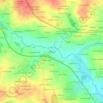 Mapa topográfico Le Boussac, altitud, relieve