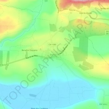 Mapa topográfico Benafim, altitud, relieve