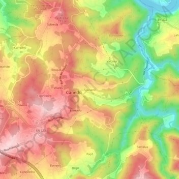 Mapa topográfico Sousanil, altitud, relieve