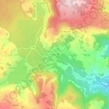 Mapa topográfico Rouillas-Bas, altitud, relieve