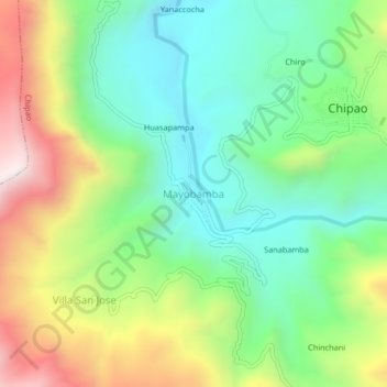 Mapa topográfico Mayobamba, altitud, relieve