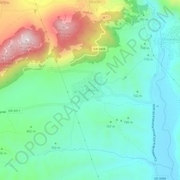 Mapa topográfico Tiena, altitud, relieve