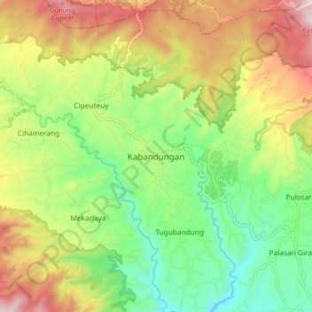 Mapa topográfico Kabandungan, altitud, relieve