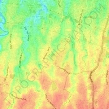 Mapa topográfico Kalibaru, altitud, relieve