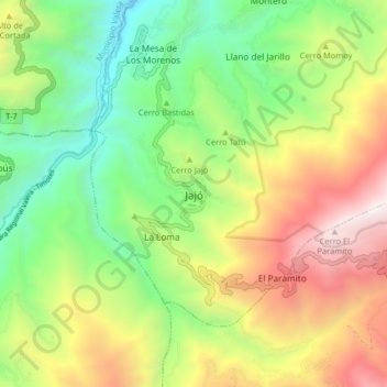 Mapa topográfico Jajó, altitud, relieve