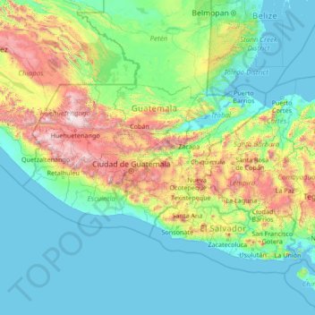 Mapa topográfico El Progreso, altitud, relieve