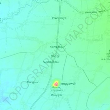 Mapa topográfico Ajung, altitud, relieve