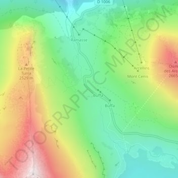 Mapa topográfico Col du Mont Cenis, altitud, relieve