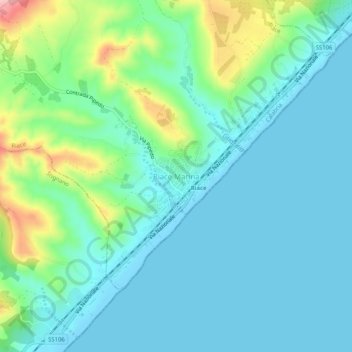 Mapa topográfico Riace Marina, altitud, relieve