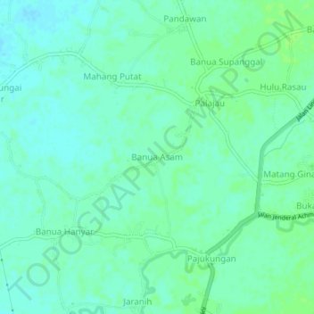 Mapa topográfico Banua Asam, altitud, relieve