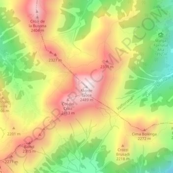 Mapa topográfico Monte Croce, altitud, relieve