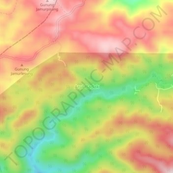 Mapa topográfico Arul Badak, altitud, relieve