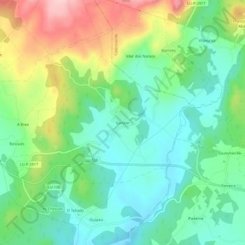 Mapa topográfico Gondar, altitud, relieve