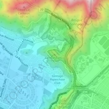 Mapa topográfico Cerro Polanco, altitud, relieve