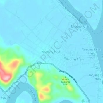 Mapa topográfico Gunung Putih, altitud, relieve