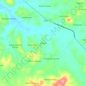Mapa topográfico El Toyol, altitud, relieve