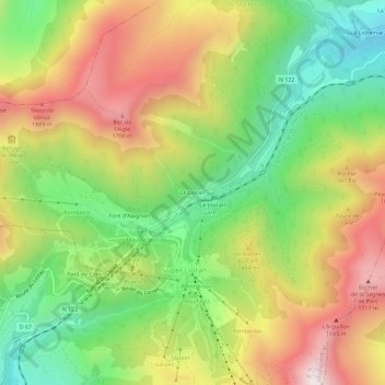 Mapa topográfico Le Lioran, altitud, relieve