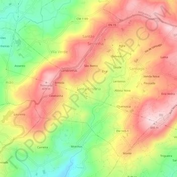 Mapa topográfico Santa Cristina, altitud, relieve