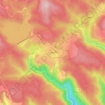 Mapa topográfico Les Batignès, altitud, relieve