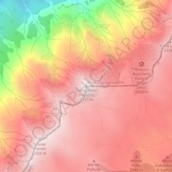 Mapa topográfico Cima Dodici (Ferozzo), altitud, relieve