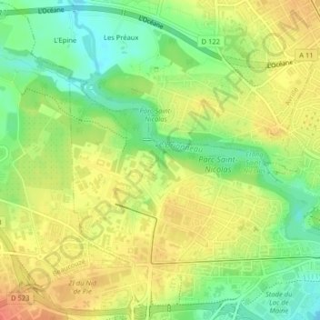 Mapa topográfico combe de la Lande, altitud, relieve