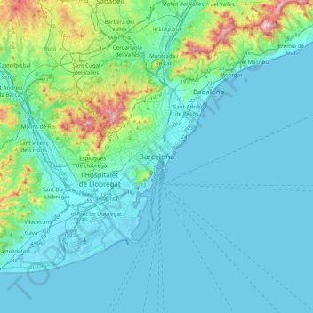 Mapa topográfico Barcelona, altitud, relieve