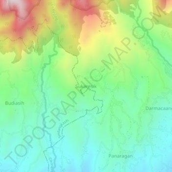 Mapa topográfico Sukaresik, altitud, relieve