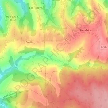 Mapa topográfico Les Voges, altitud, relieve