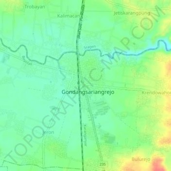 Mapa topográfico Tuban, altitud, relieve