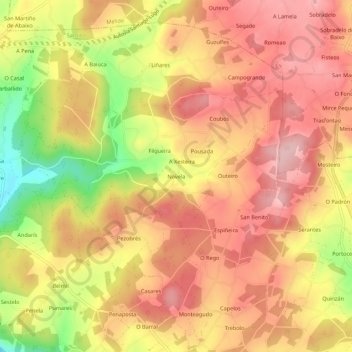 Mapa topográfico Novela, altitud, relieve