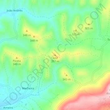 Mapa topográfico Alte, altitud, relieve