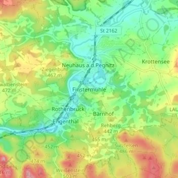 Mapa topográfico Finstermühle, altitud, relieve
