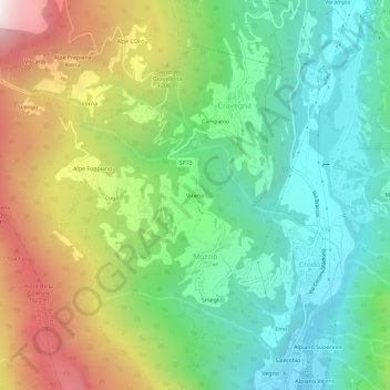 Mapa topográfico Viceno, altitud, relieve