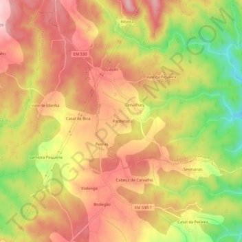 Mapa topográfico Pardielas, altitud, relieve