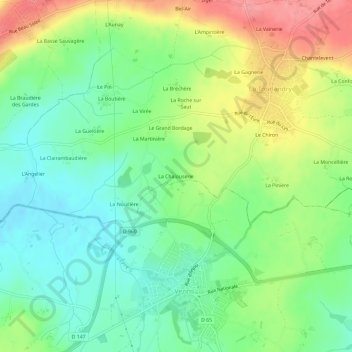 Mapa topográfico La Chalouserie, altitud, relieve