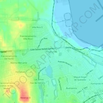 Mapa topográfico Playa Linda, altitud, relieve