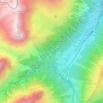 Mapa topográfico Les Granges, altitud, relieve