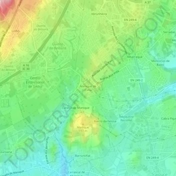 Mapa topográfico Manique de Cima, altitud, relieve