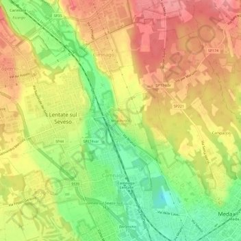 Mapa topográfico Mocchirolo, altitud, relieve