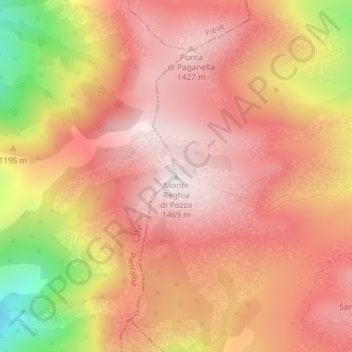 Mapa topográfico Monte Reghia di Pozzo, altitud, relieve