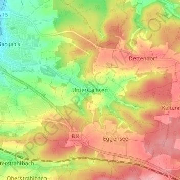 Mapa topográfico Untersachsen, altitud, relieve