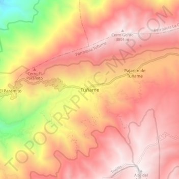 Mapa topográfico Tuñame, altitud, relieve