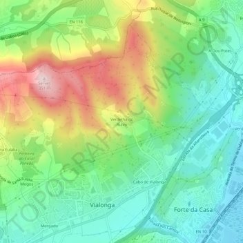 Mapa topográfico Verdelha do Ruivo, altitud, relieve