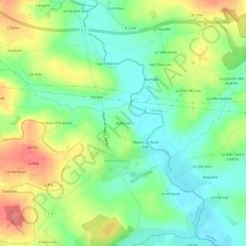 Mapa topográfico Belle Isle, altitud, relieve