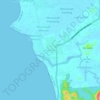 Mapa topográfico Lhok Nga, altitud, relieve