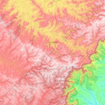 Mapa topográfico Urubici, altitud, relieve