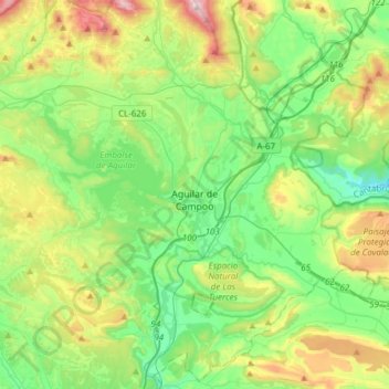 Mapa topográfico Aguilar de Campoo, altitud, relieve