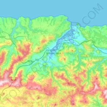 Mapa topográfico Villaviciosa, altitud, relieve